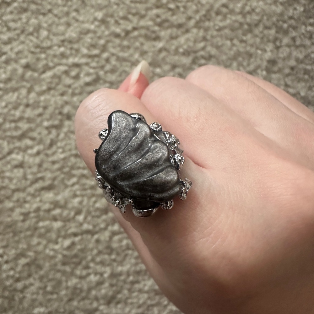 Carved Silver Obsidian Statement